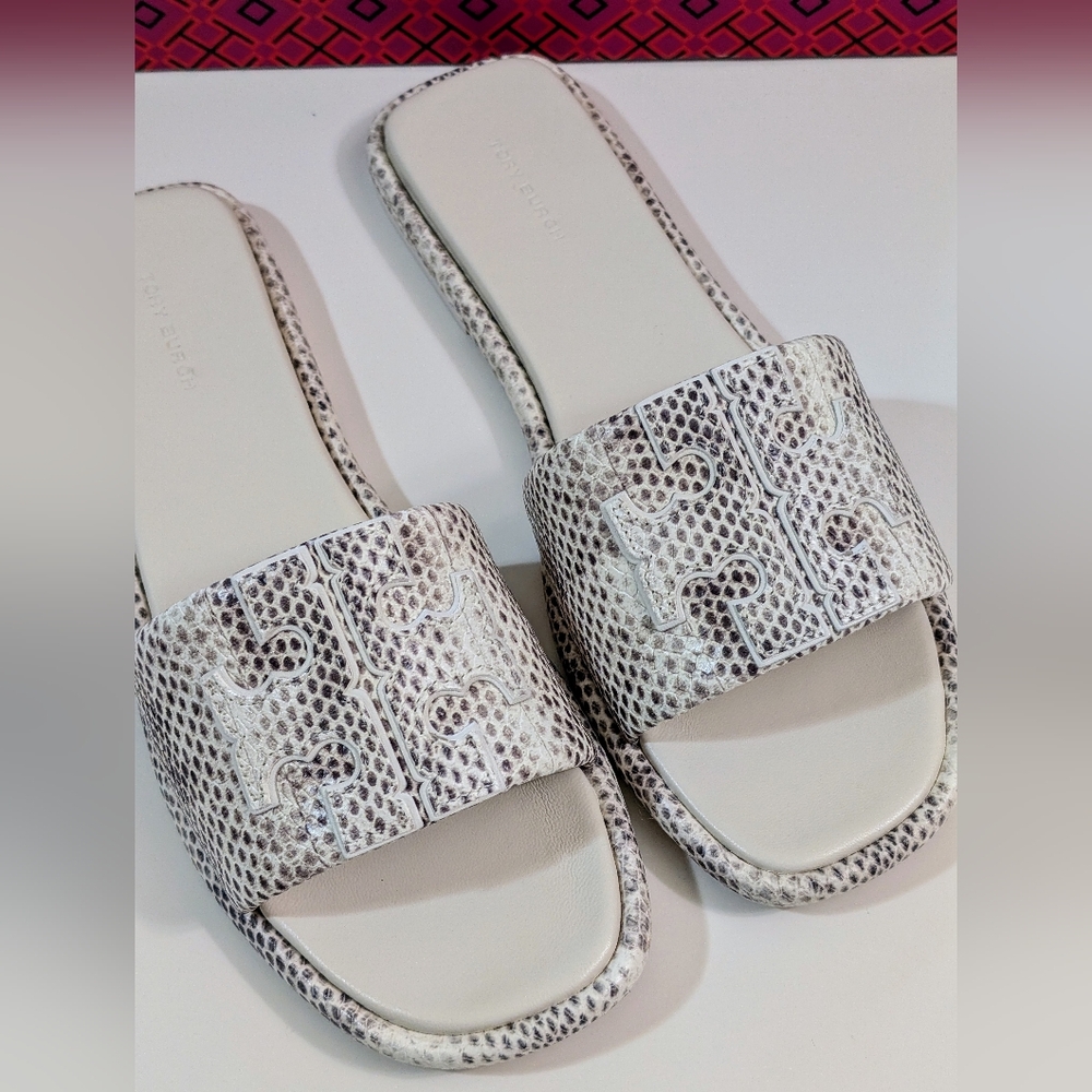 TORY BURCH, Double T Sport Slides, Smoke Roccia, Size 9.5